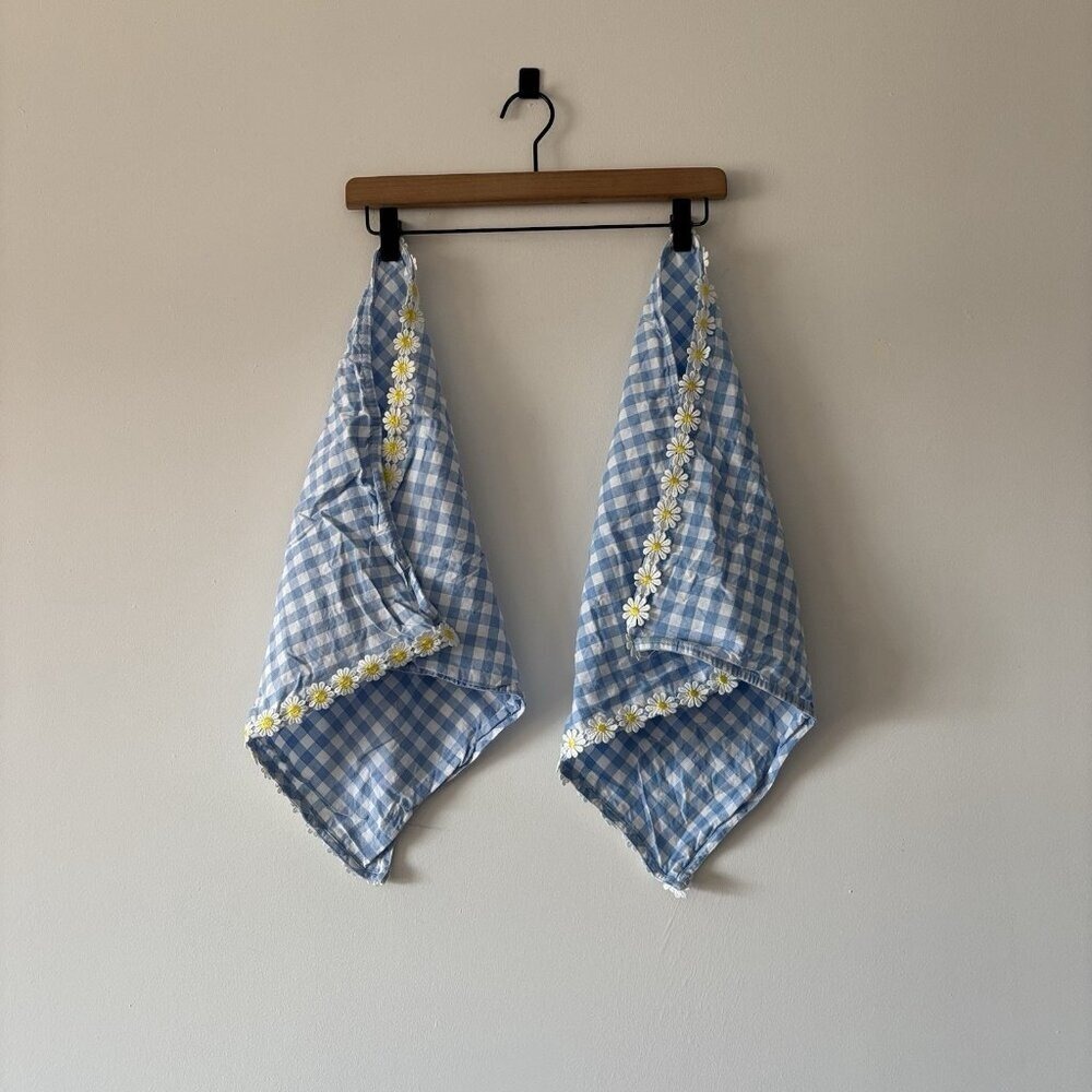 Meri Meri Cloth Napkins 2 (TWO) Daisy Print Gingham Check Cottagecore Farm Decor
